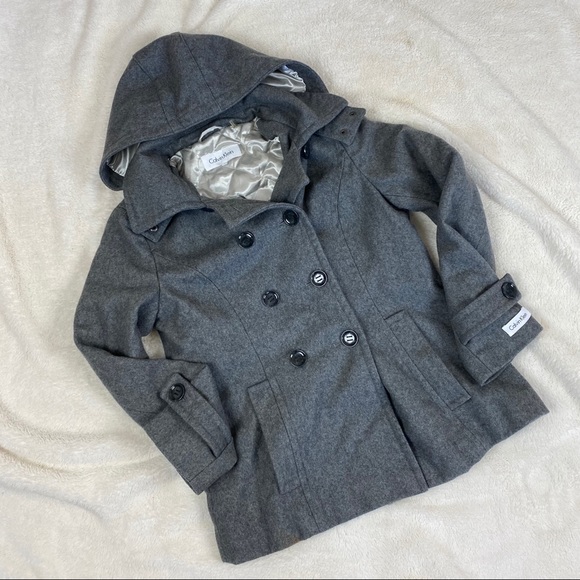 Calvin Klein Hooded Wool Quilted Lined Peacoat Gray 8 - Picture 9 of 11